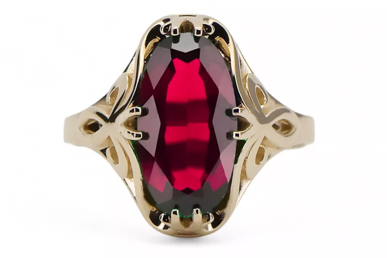 Пръстен Рубин 14K жълто злато Винтидж стил vrc082y